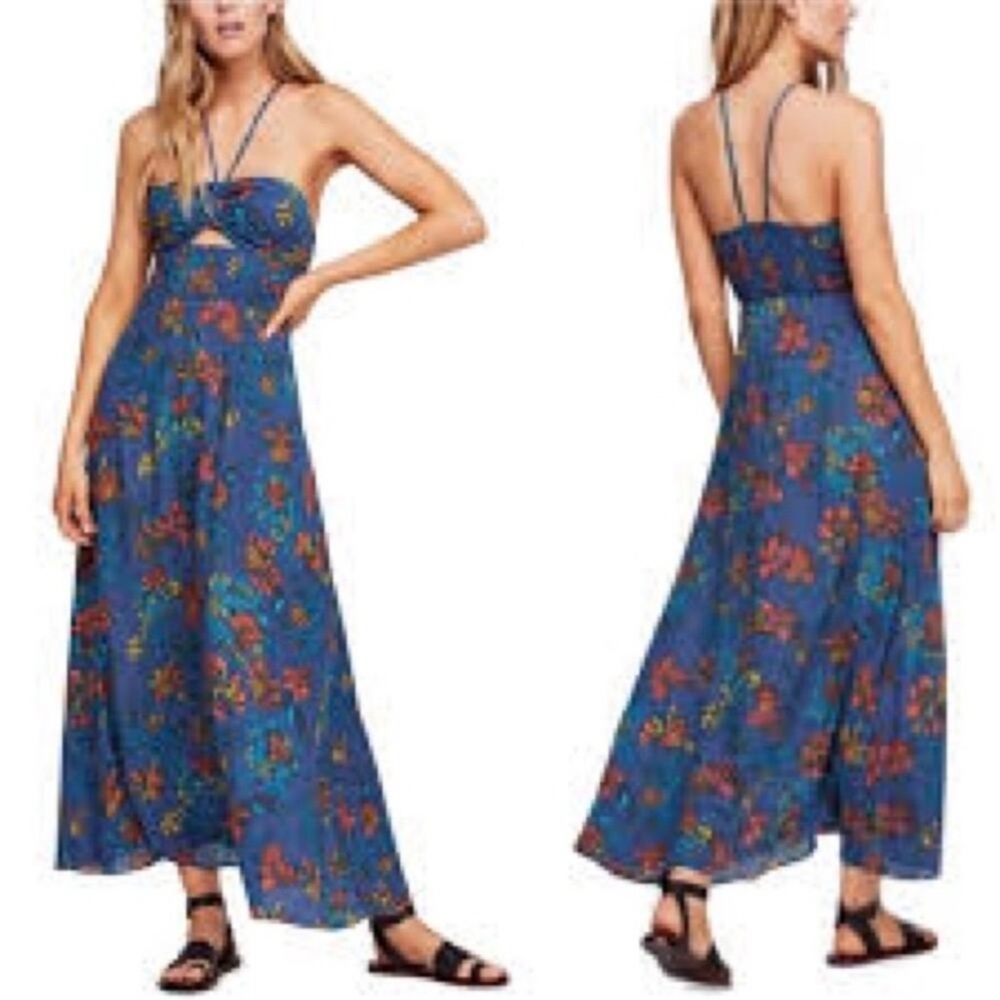 Free People NWOT Floral Blue Maxi Dress SIZE XL